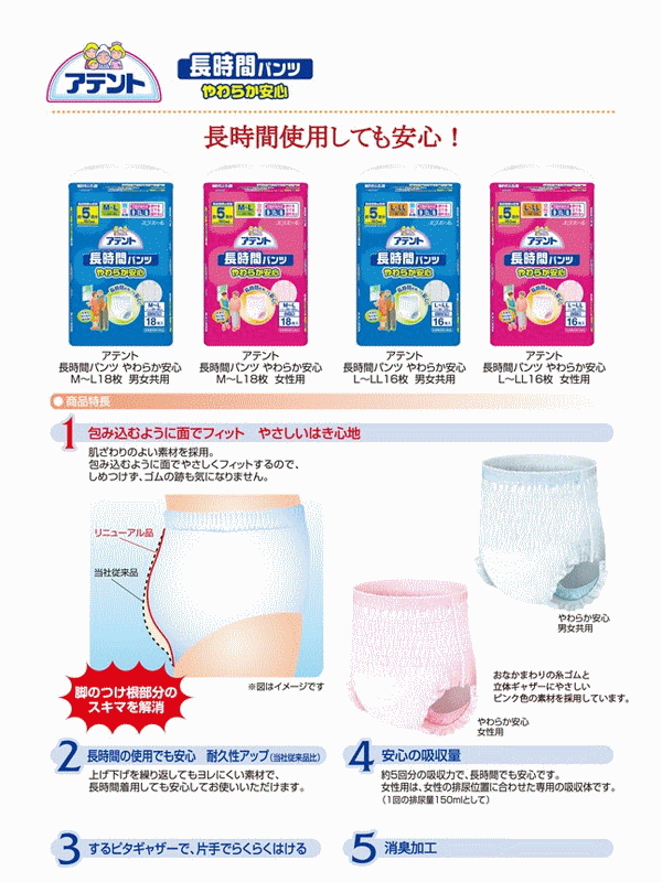 アテント 昼1枚安心パンツ長時間快適プラス Lサイズ 男女共用 】 6袋